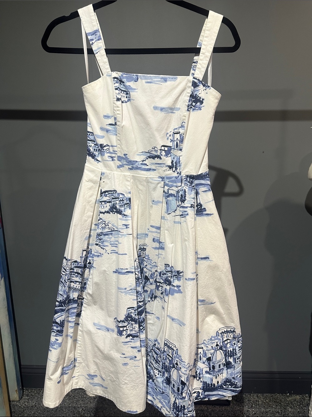 White House Black Market Blue & White Scenic Midi Dress